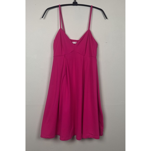 Susana Monaco Dresses & Skirts - Susana Monaco Hot Pink V-Neck Pleated Fit and Flare Mini Dress Small Made in USA
